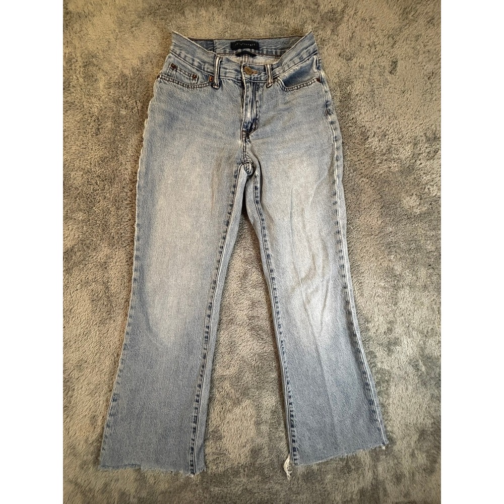 Aeropostale Womens High Rise Flare Jeans Light Wash Raw Hem Size 000 Distressed
